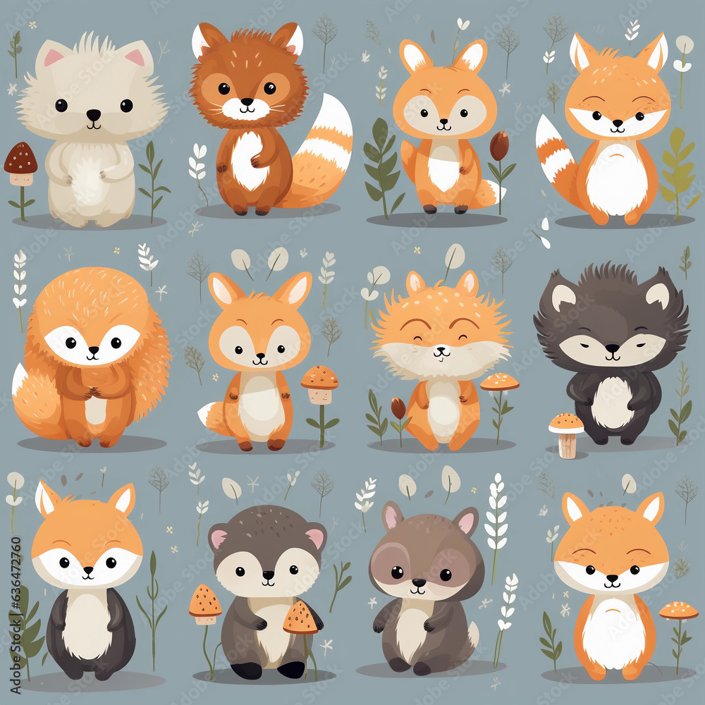 set of woodland animals set of woodland animals