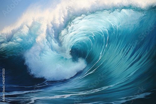 Close up detail of powerful teal blue wave