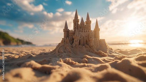 sandcastle is set against a beautiful beach and ocean scenery