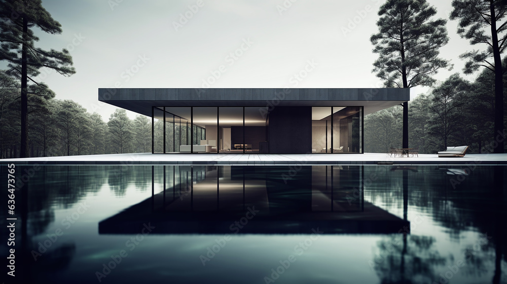 modern house with swimming pool - generative AI, AI generated modern house with swimming pool - generative AI, AI generated