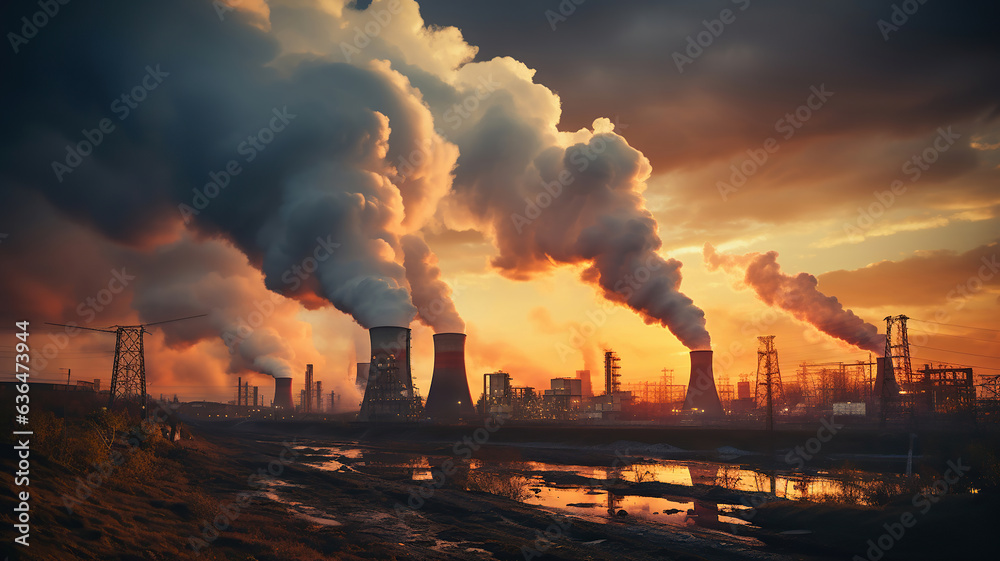 Industrial chimneys emit harmful pollutants into the air