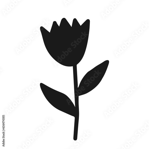 Vector sticker of one dark gray tulip or bell flower isolated on a white background
