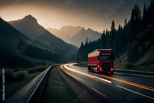 Semi Truck On Lonely Highway Beautiful Scenery  © Suite Green Media