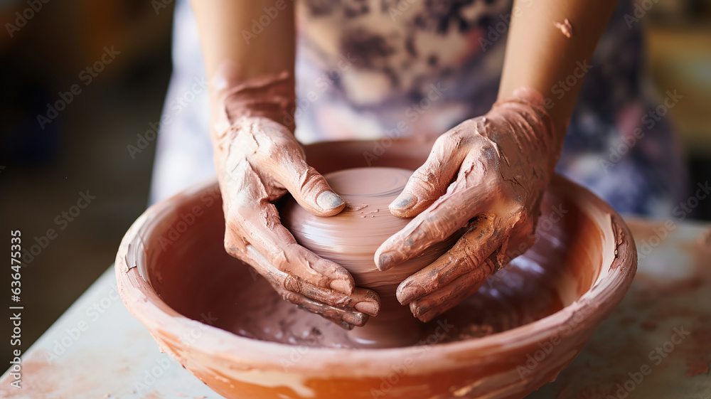 The hands of a female making pottery The hands of a female making pottery