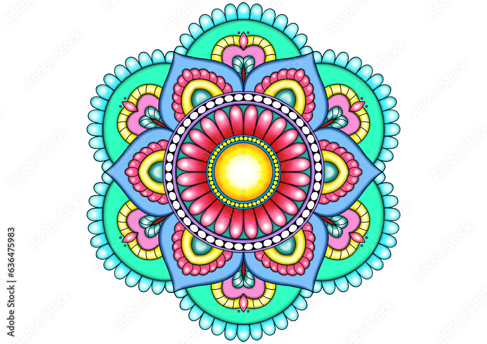 Ornamental mandala , Ethnic, ottoman motifs, Hand drawing mandala with colorful tribal ornament. Isolated. Bright colors,