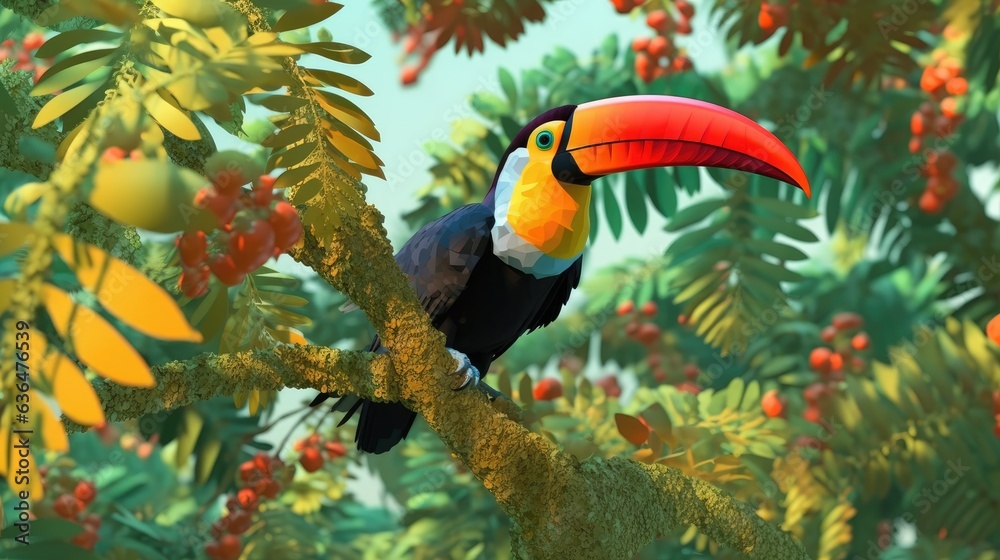 Fototapeta premium A jungle tree was where the toco toucan bird was situated