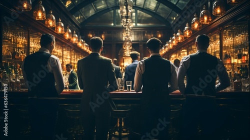 Four gentlemen waiting for their drinks in an exclusive british old money club photo