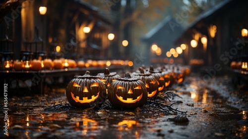 Photorealistic concept of pumpkin on a street for halloween at fall /autumn