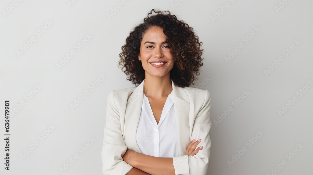 Portrait of a woman with a financial expert who is ecstatic about the success of her accountancy firm. Investor, finance, and female accountant in her company's entrance for investment and trade - obrazy, fototapety, plakaty 