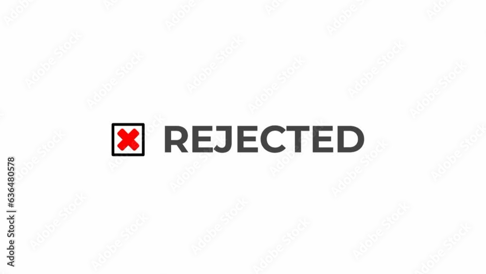 Animated Red Cross Icon with Rejected Text. Suitable to place on multiple content. Isolated on white background. Animated Red Cross Icon with Rejected Text. Suitable to place on multiple content. Isolated on white background.
