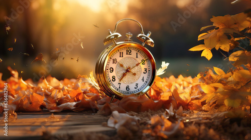 Clock representing the arrival of autumn. Generative AI photo