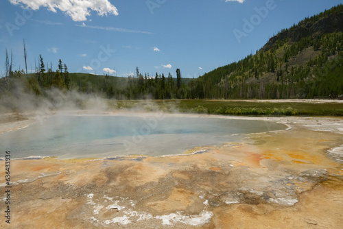 Large Steaming Thermal Pool In Yellowstone. July 2023.