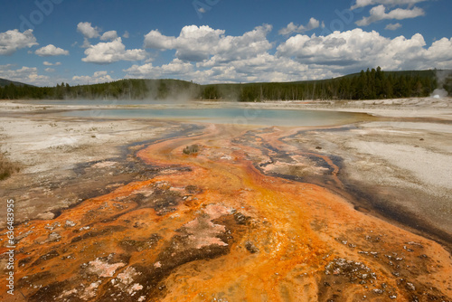 Colorful Geyser Pool In Yellowstone National Park. July 2023.