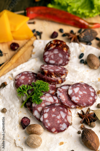 Sliced fresh pork sausage, close up