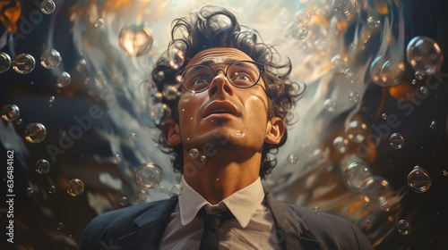 Fotografija Man inside a bubble illustration. Made with Generative AI.