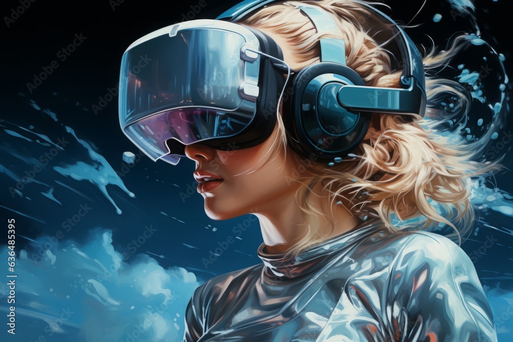 VRゴーグルをつける女性,Generative AI AI画像