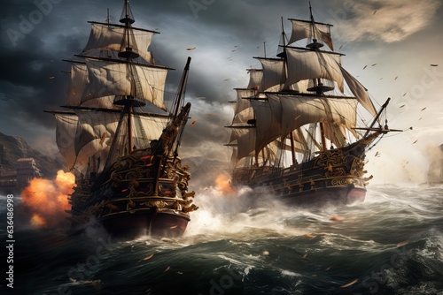 Naval Battle of 18th Century - Sailing Frigates in Combat