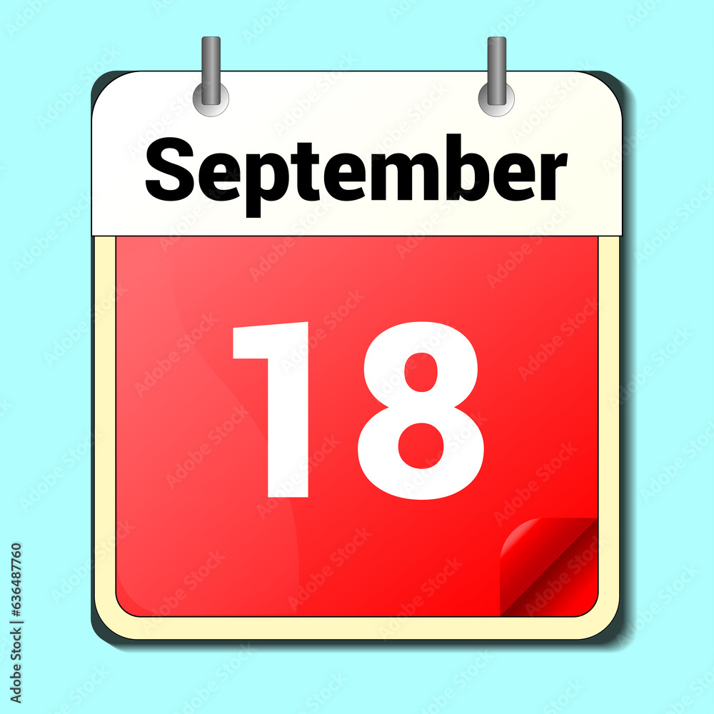 day on the calendar, vector image format, September 18 day on the calendar, vector image format, September 18