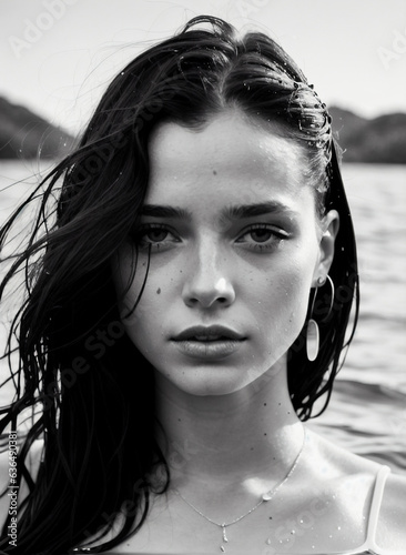 Black and white portrait in ocean