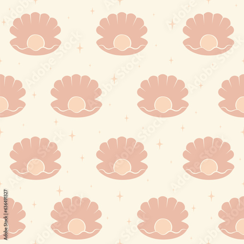 Seamless pattern print with pink pearl shell illustration