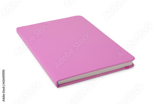 Closed pink office notebook isolated on white