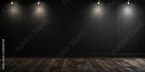 empty dark room with spotlights and copy space 