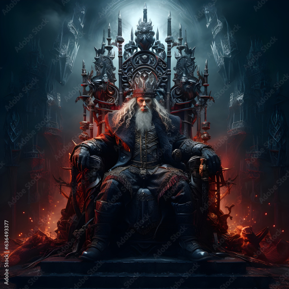 Old King on Throne. Fantasy Old King on Throne. Fantasy