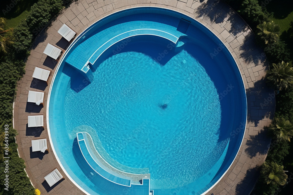 The round shape of the swimming pool seen from above