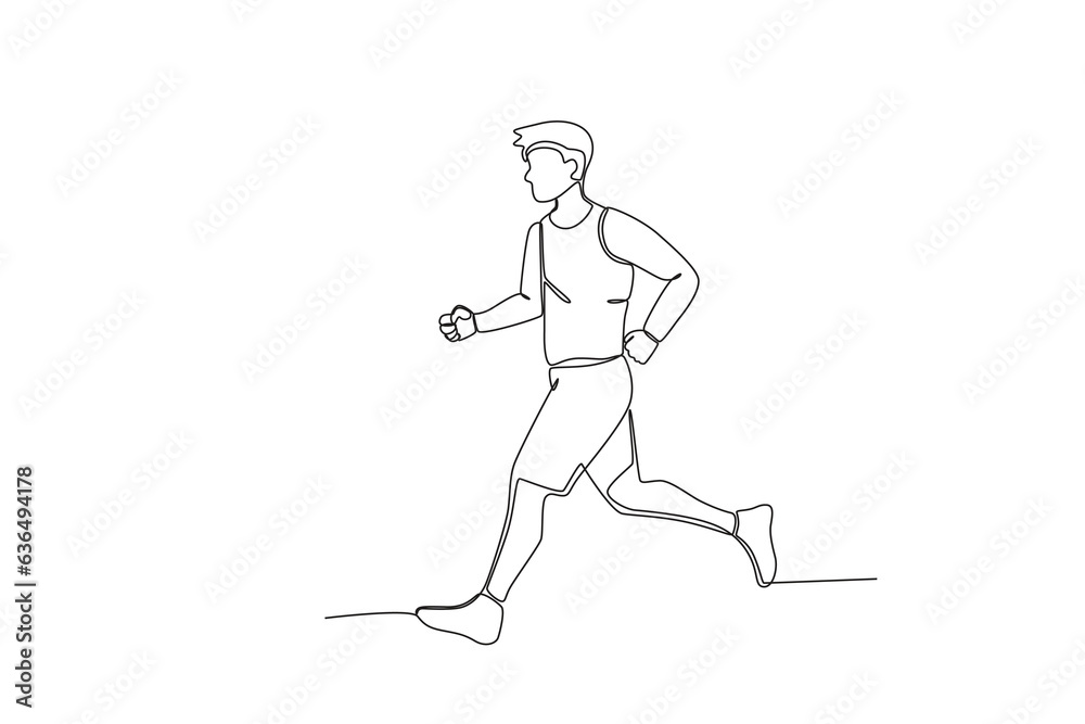 A man went for a morning run. Morning activities one-line drawing