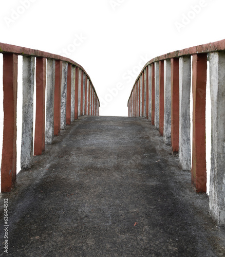 Front view of a small concrete bridge with a handrail. Concrete structure. catwalk. isolated on white background