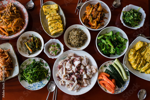 Fototapeta Naklejka Na Ścianę i Meble -  Slice octopus dishes in Korean breakfast table