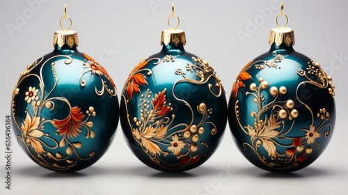 Beautifully designed Christmas ornaments on white background. Generative AI. 