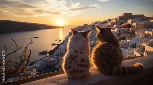 two fat cat enjoying the view in Greece