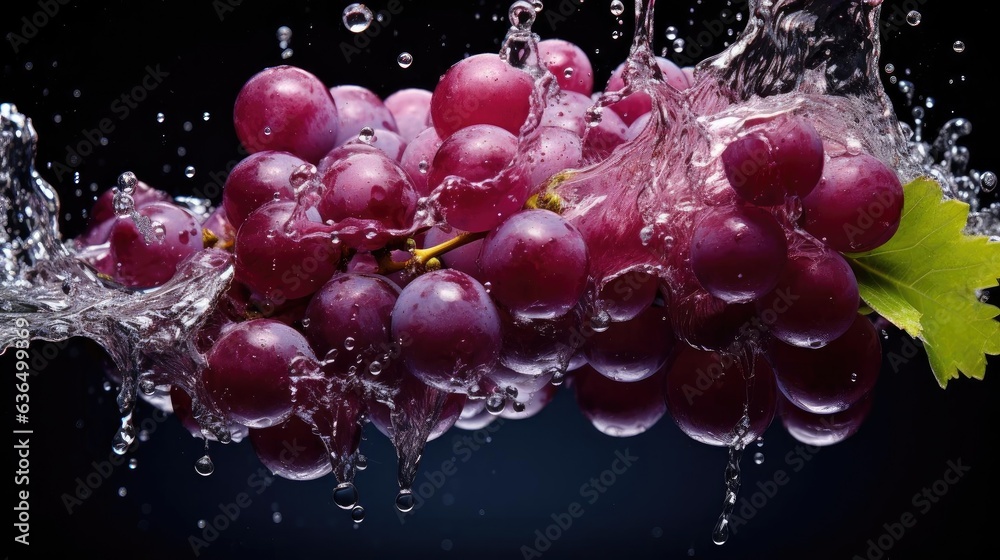 flying fresh grapes exposed to splashing water on black background and blur flying fresh grapes exposed to splashing water on black background and blur