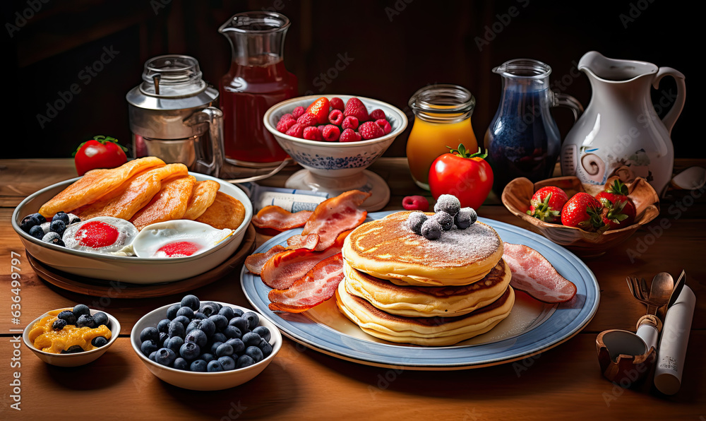 Pancake breakfast with fruits