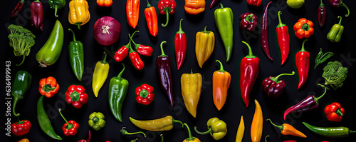 All types of peppers on a dark background photo