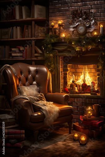 fireplace with christmas decorations