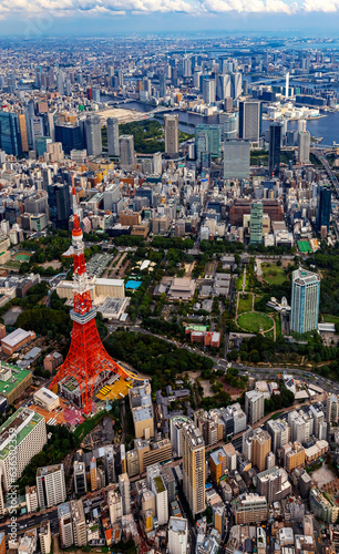 Aerial view of Tokyo Tower in Minato City  Tokyo  Japan