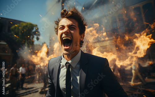 professional businessman screaming, success concept, victory jubilation photo