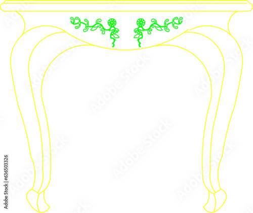 Sketch vector illustration of chinese traditional ethnic classic table and houseplants interior design