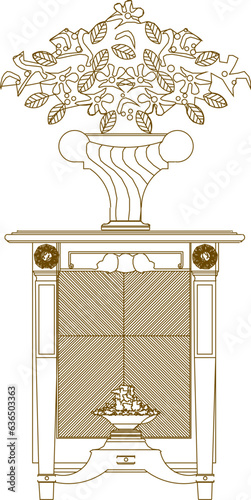 Sketch vector illustration of traditional ethnic vintage chinese dresser interior design