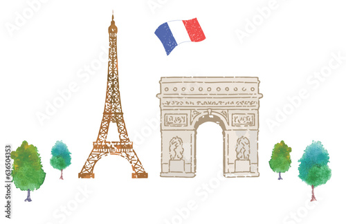 フランスのエッフェル塔、凱旋門のベクターイラスト