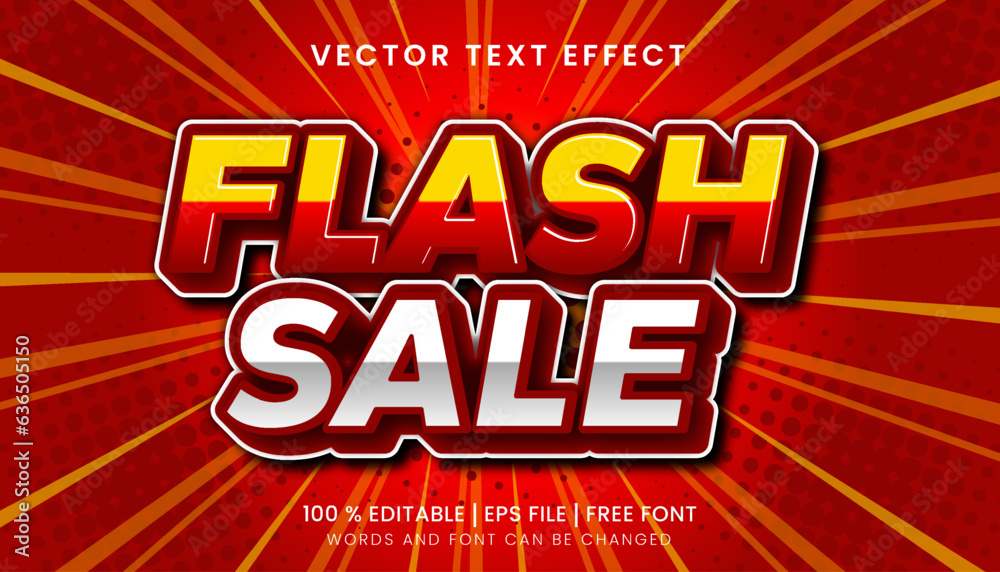 Vector flash sale editable text effect template on red sunburst background Vector flash sale editable text effect template on red sunburst background