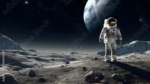 Spaceman or astronaut on surface of moon.