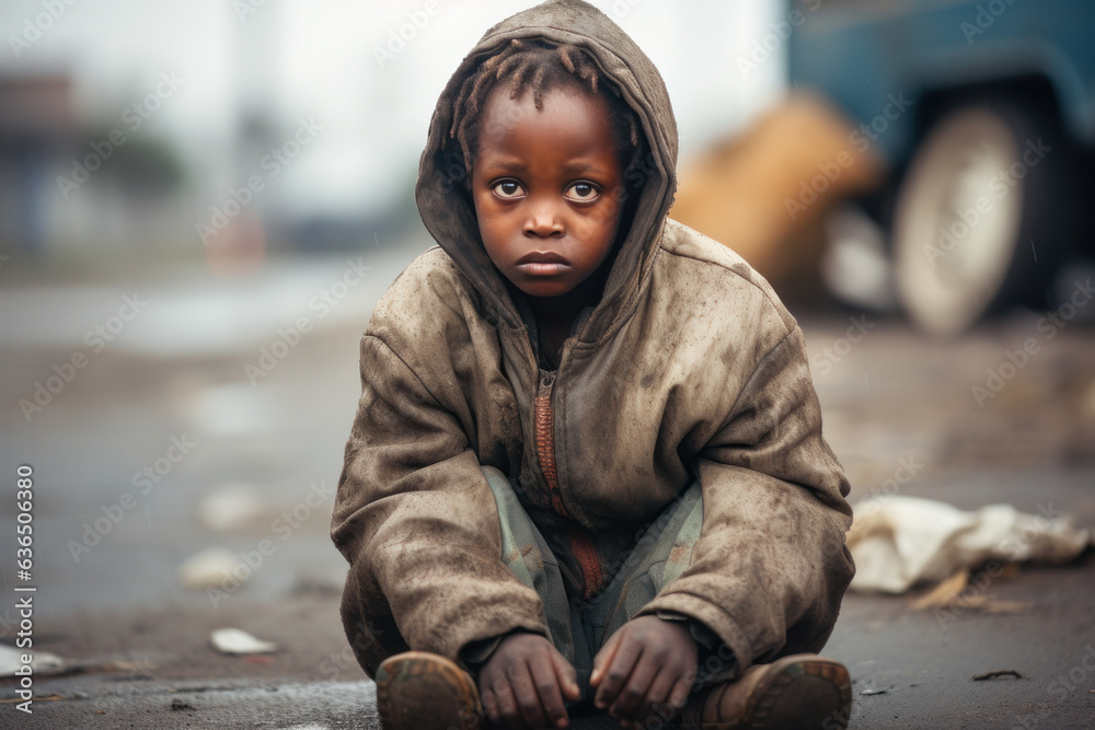 Hungry starving children (AI Generated)  - obrazy, fototapety, plakaty 