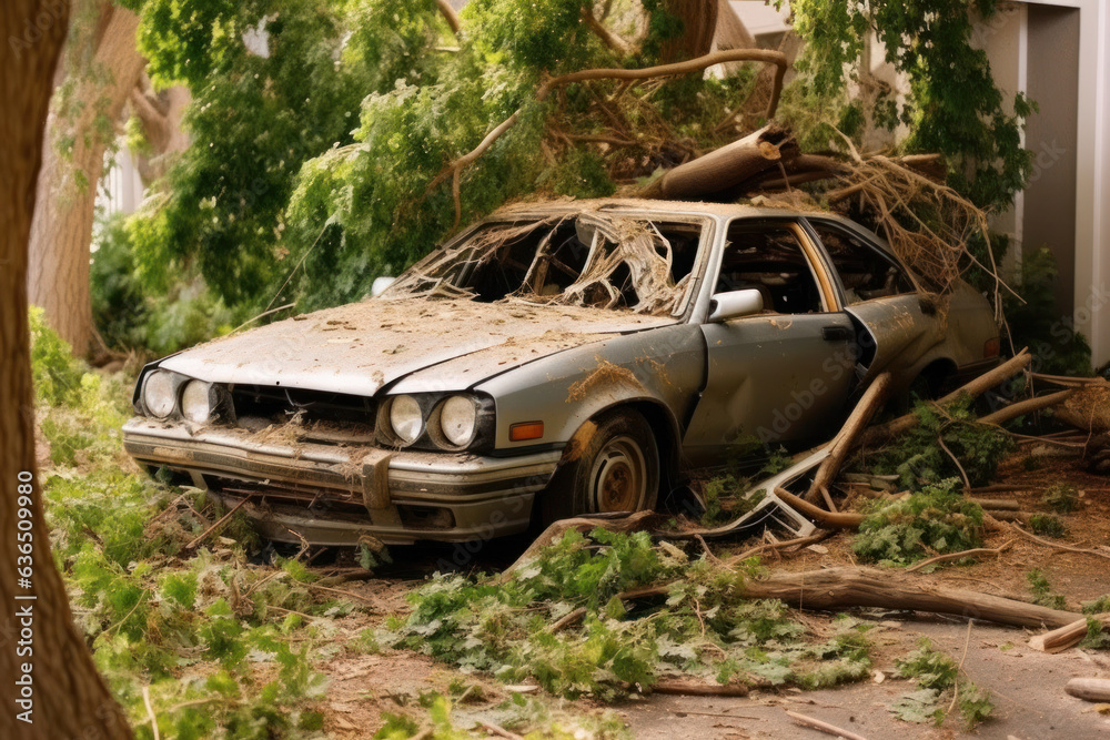 Cover photo, car accident, street, car crashed into a tree. life and car insurance concept Cover photo, car accident, street, car crashed into a tree. life and car insurance concept