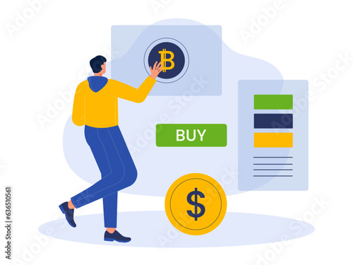 Vector cartoon illustration cryptocurrency. Modern flat design concept of cryptocurrency. Cryptocurrency market abstract concept vector illustration