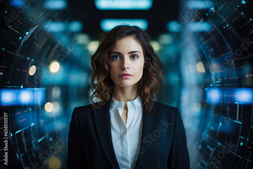 Confident and Intelligent Businesswoman Analyzing Financial Data in Corporate Office Environment