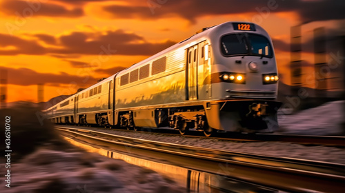 High speed train in motion blur. Train on the railway