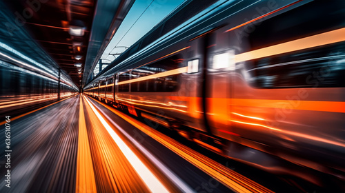 High speed train in motion blur. Train on the railway